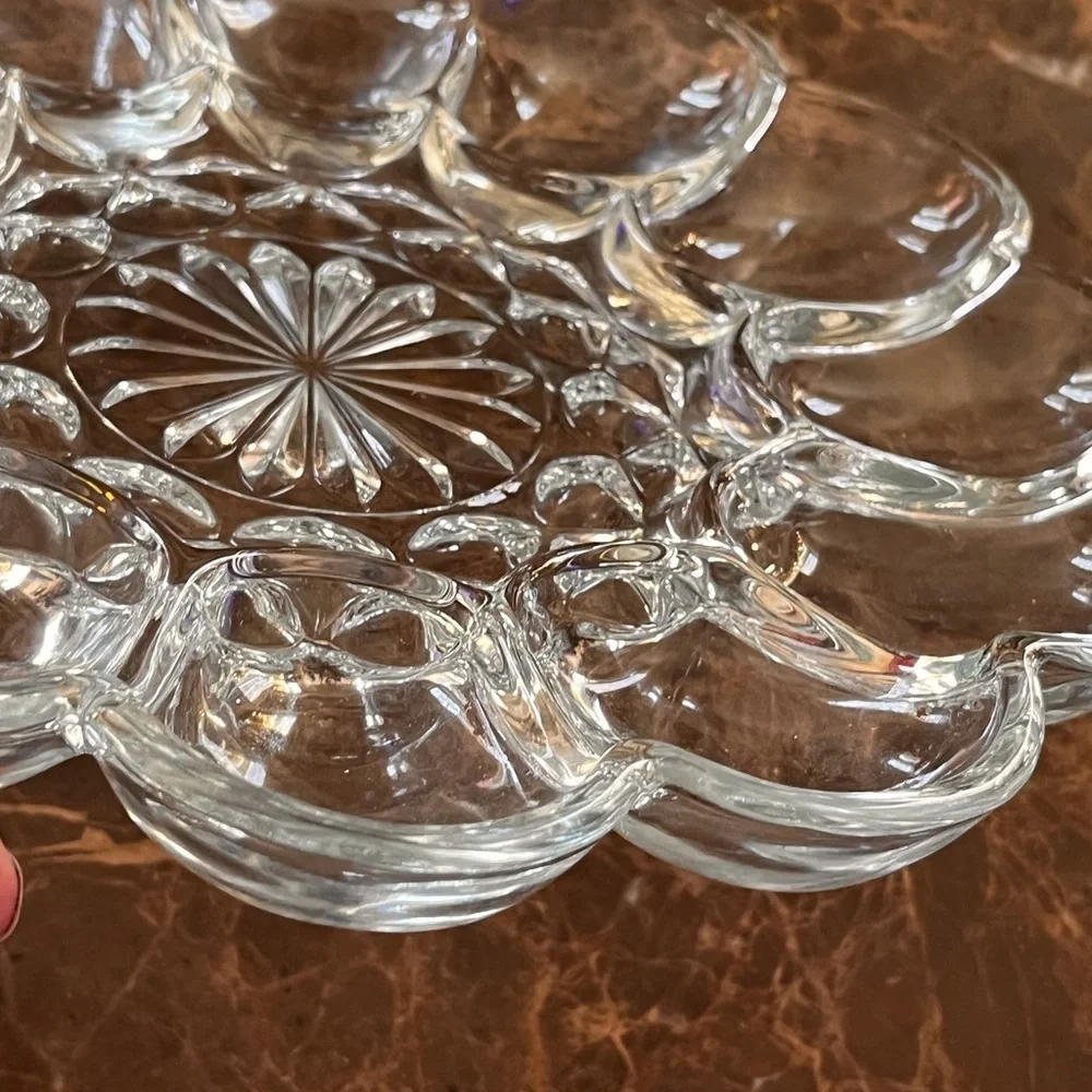 Vintage Clear Glass Tray For A Dozen Eggs Serving Platter Devil Egg Appetizer